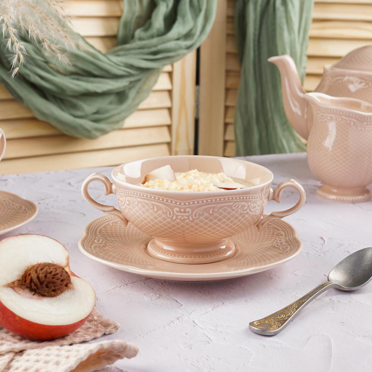Бульонная пара 280 мл, фарфор,серия "Aristocrat-Peach Tea", Noble
