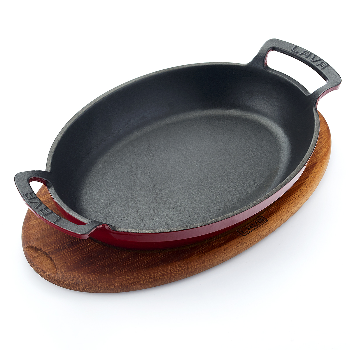 Сковородка овальная с ручками 27*20см.чугун эмаль красная на д/подставке LAVA