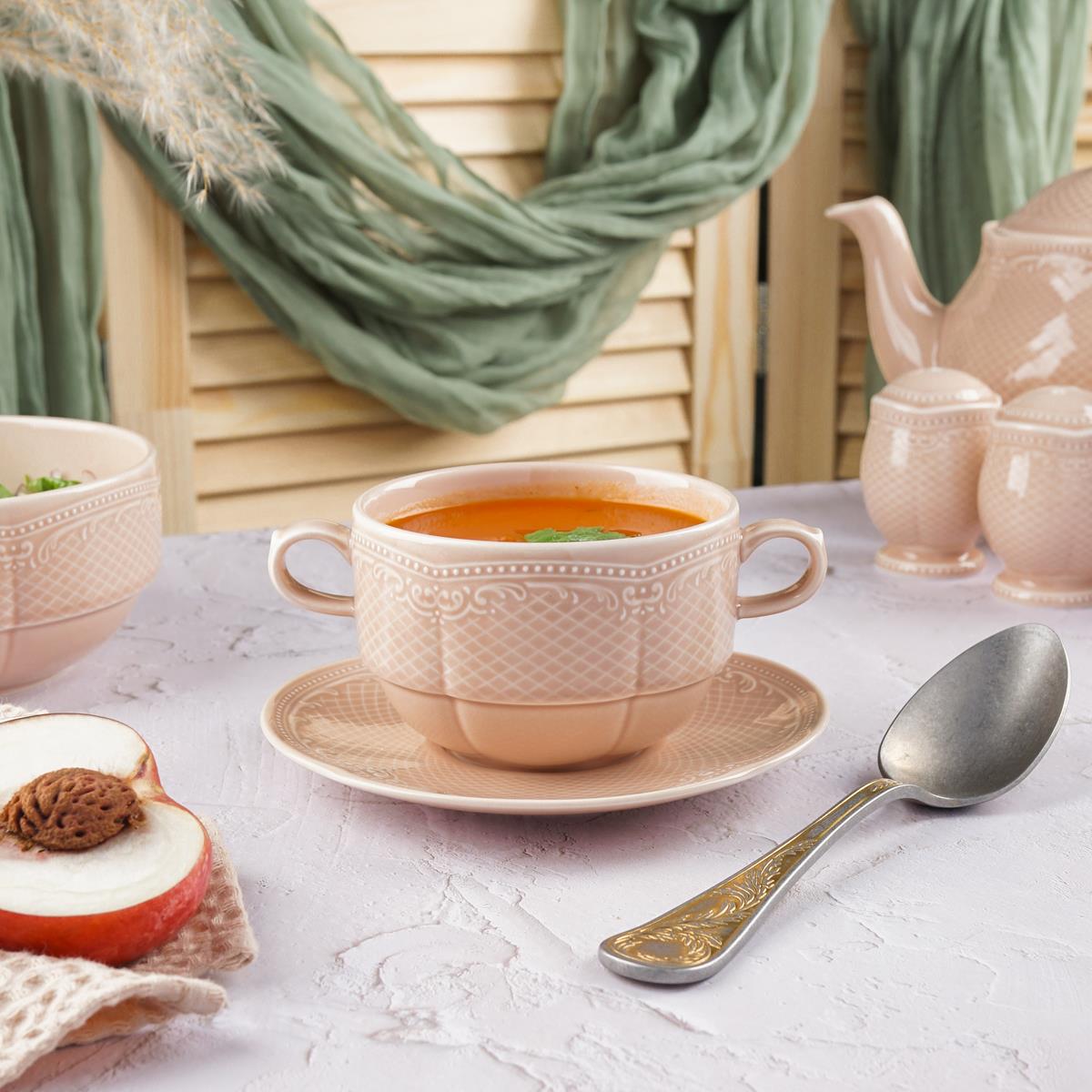 Бульонная пара 350 мл, фарфор,серия "Aristocrat-Peach Tea", Noble
