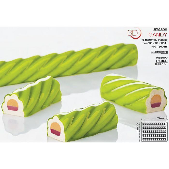 Форма кондитерская Pavoni CANDY 40*30 см, 5 ячеек, силикон, р-р ячейки: 360*39 мм, h 35 мм,